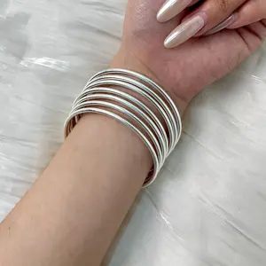 925 Sterling Silver Seven-Day Bangle Set for Women, Minimalist Matte Finish Seven-Ring Weekly Bracelet, Scratch-Resistant & Non-Tarnish Jewelry, Perfect Anniversary & Birthday Gift for Her