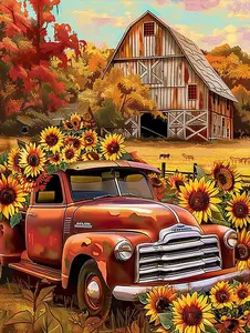 Sunflower Red Truck Diamond Painting Kits for Adults, Thanksgiving Day 5D DIY Diamond Art Kits Full Drill Diamond for Gift Wall Decor Gem Arts