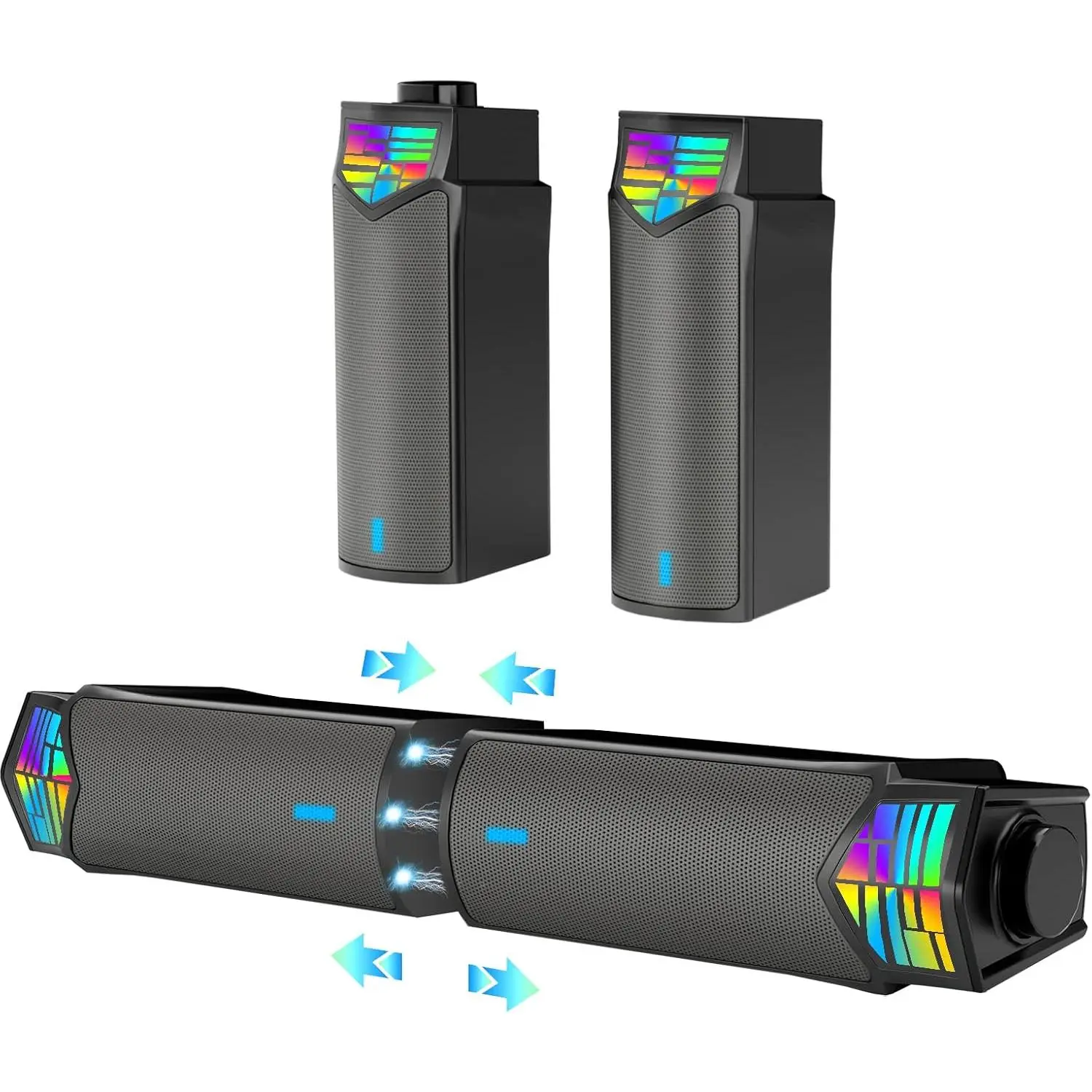 Computer Speakers for Desktop Gaming  with RGB Lights, 2 in-1  PC Speakers Soundbar USB , Can Be Split and Combined Freely