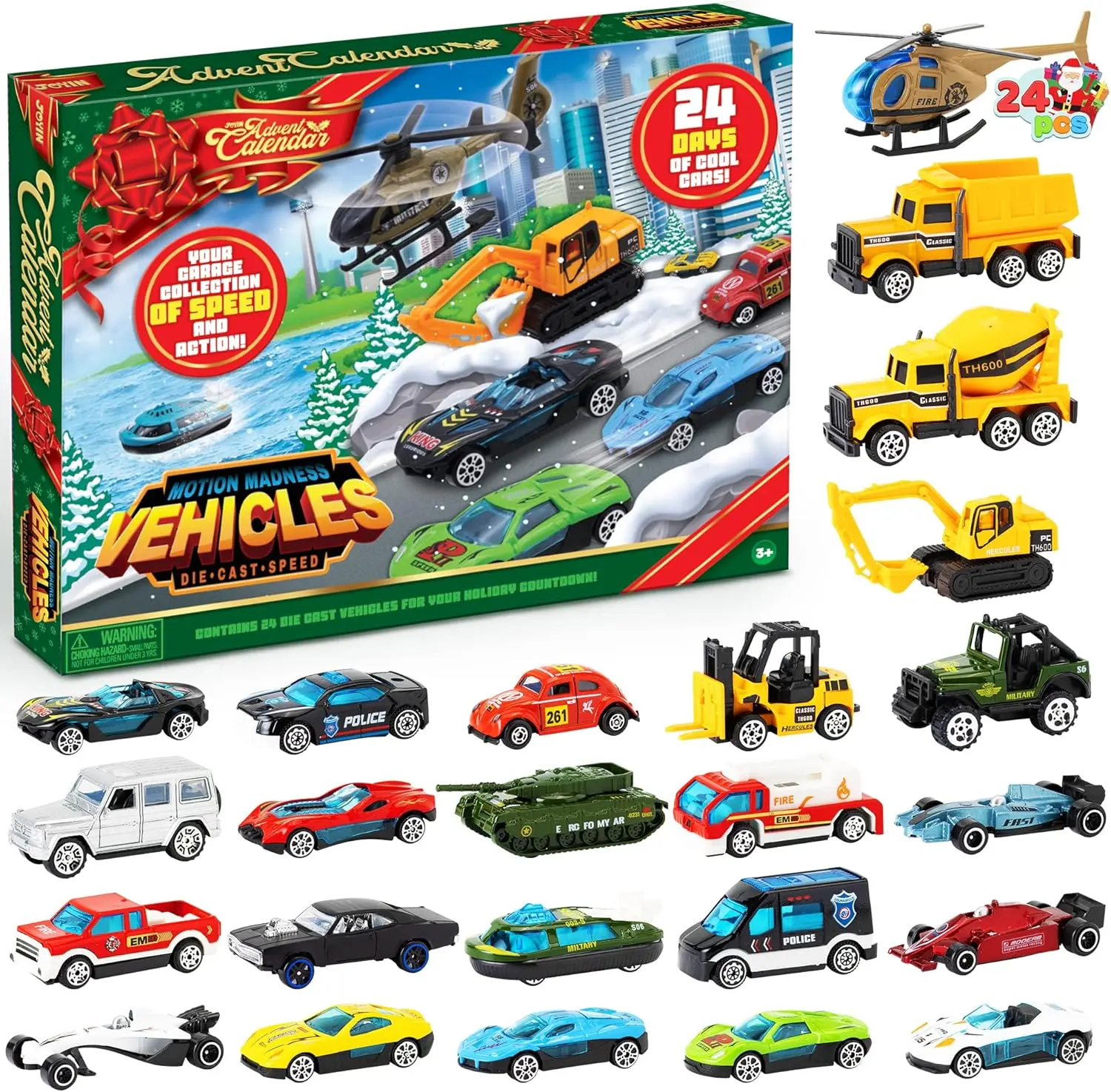 2026 Christmas Advent Calendar, 24 Days Countdown Calendar Diecast Cars Set, Christmas Vehicles Toys for Boys Kids, Classroom Prizes Xmas Gift, Xmas Party Favor Gifts, Advent Calendar Kids Slime with Accessories / Christmas Tree / 3D Printed Fidget Toys