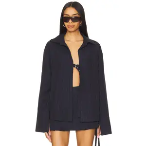 BY.DYLN Andi Shirt in Navy Pinstripe