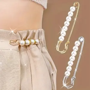 4/2pcs Faux Pearl Waist Pin Scarf Safety Hijab Clip Shawl Buckle Pin Brooch Sweater Pins Brooches for Women Fashion Accessory
