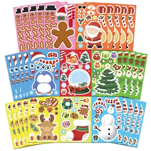 Christmas Toy Puzzle Stickers Set, Sticker Packs, Cartoon Santa Face Change DIY Waterproof Decals, Christmas Gift for Kids, 8 Pieces