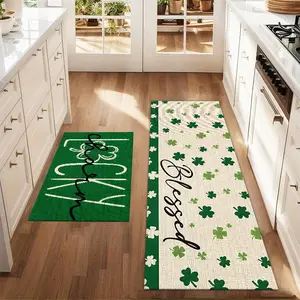 2 Pcs Kitchen Rug Four-Leaf Clover Printed Rug Set Farm Kitchen Carpet Dining Room Floor Laundry Room Decorative Carpet Pad Floor Mat Kitchen Rugs Sets