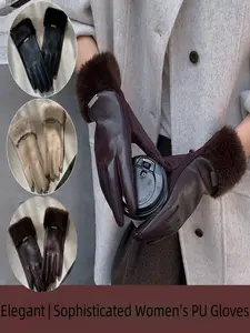 Elegant High-Quality PU Leather Gloves for Women, Winter Warm Windproof Cold-Resistant Driving Cycling Finger Separated Gloves