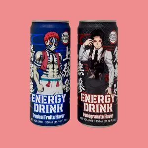 AnyYums Demon Slayer Energy Drink 330ml Variety Pack - 2 Flavors Tropical Fruits & Pomegranate Energy Drinks
