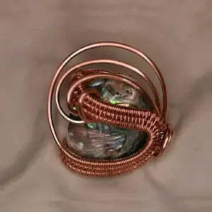 Paua Shell Copper Wrapped Ring- Size 7