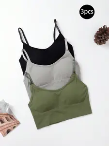 (3 Pack) Backless Sports Bra, Yoga Bra, Seamless Ribbed Crop Top for Girls, Anti-Slip Underwear for Women, Workout Bra, 2026 Fashion Essentials