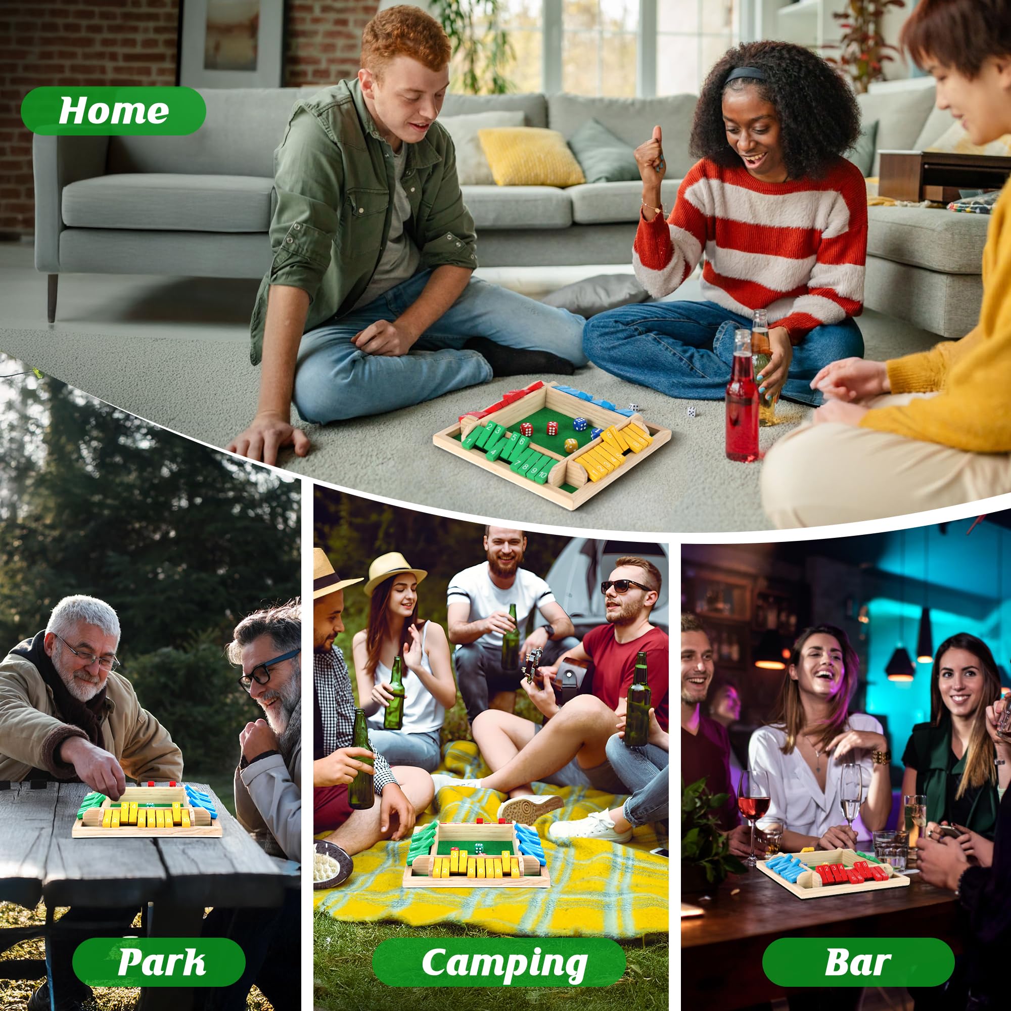 Shut The Box Game, Math Dice Board Game for Family Night Classroom Travel, Wooden Table for 2-4 Players, Improves Mathematical Skills, for Classroom, Home Bar Party & Travel