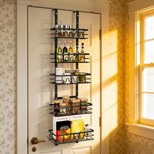 5-Tier Over Door Pantry Organizer, Adjustable Wall Hanging Spice Storage Rack for Kitchen Bathroom Closet