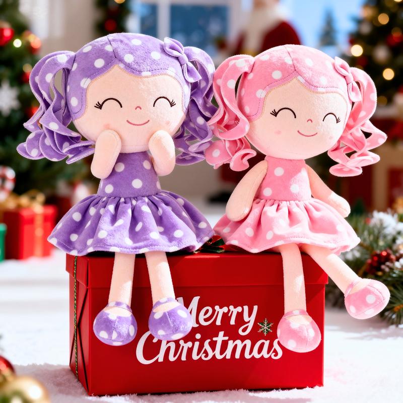 Gloveleya Valentine's Day gifts Doll for gift Soft Baby Girl Dolls with Curly Hair in Retro Polka Dot Dress, Cute Stuffed Cuddle Doll Toy, Perfect Birthday & Christmas Gift for Girls Ages 0-6, Adorable Nursery & Preschool Playtime Companion, 12 Inch