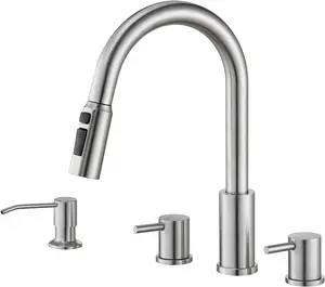 Kitchen Faucets, Brushed Nickel Kitchen Faucet Pull Down Sprayer Stainless Steel Sink Faucets with Soap Dispenser Commercial Modern Rv Faucets, Llaves para fregaderos de cocina