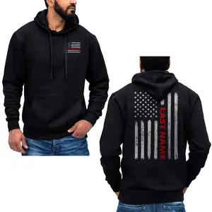 Custom Name Firefighter Hoodie Thin Red Line Vertical Flag Sweatshirt  Versatile T-shirts, Cozy Crewnecks, and Trendy Hoodies