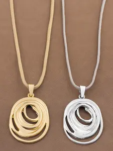 1pc Fashionable Silver & Gold Color Spiral Vortex Pendant Rope Necklace For Women's Daily Wear 18"+2" Extend Chain