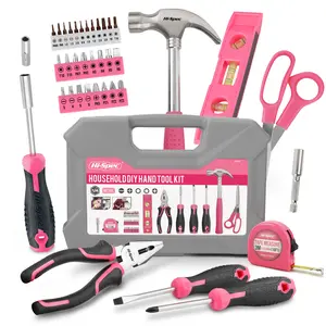 Hi-Spec 42pc Pink Household DIY Tool Set for Women. Home, Office and College Dorm Small Toolkit of Starter Basic Ladies Tools