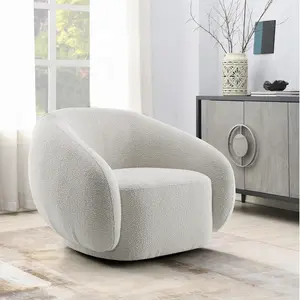 Acme LV02543 Isabel Beige Boucle Fabric Swivel Accent Chair with Rounded Back & Overstuffed Design for Comfort and Style