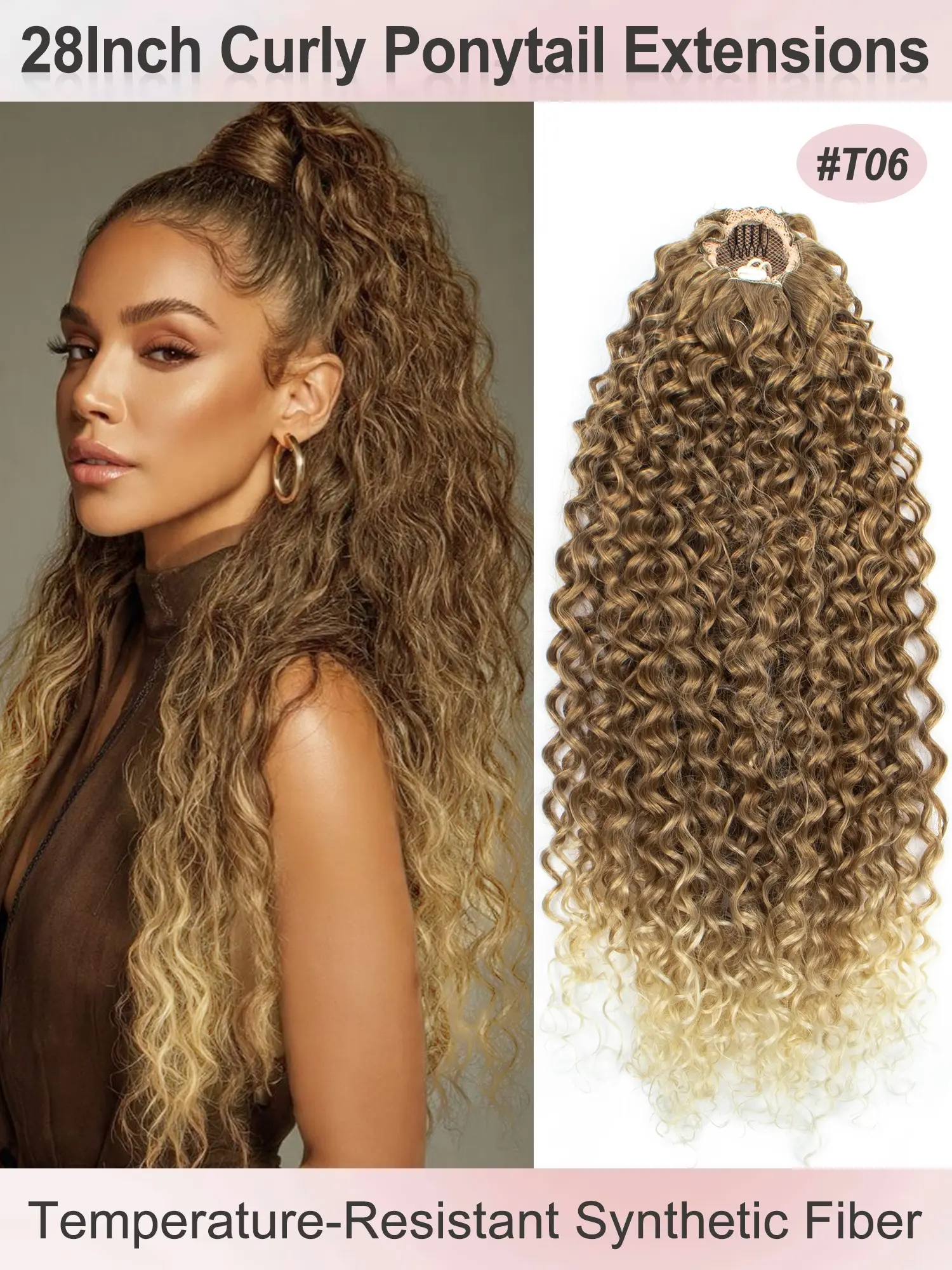 28inch 70cm Deep Deep Wave Clip-On Ponytail Wig, Wavy Curly Ponytails, Heat-Resistant Synthetic Fiber, Natural Curly Hairstyle, Women's Daily Use