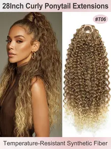 28inch 70cm Deep Deep Wave Clip-On Ponytail Wig, Heat-Resistant Synthetic Fiber, Natural Curly Hairstyle, Women's Daily Use