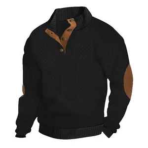 Men's Black Classic Knit Sweater - Leather Trim & Textured Fabric, Perfect Blend of Vintage Fashion & Everyday Wear