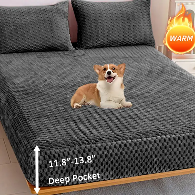 Soft Turtle Velvet Bedding Set, Full/king/queen Size Sheets, Flannel Fabric, Wrinkle Resistant, Deep Pocket Design, Includes Fitted Sheet & Pillowcases, Bedsheet Set