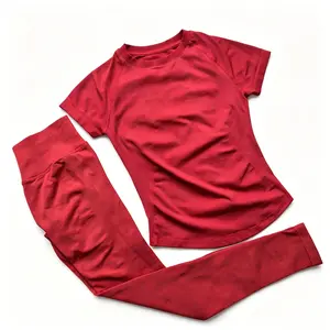DFYNE 2-Piece Activewear Set| Seamless Slim-Fit Short Sleeve Top & High-Waisted Leggings| Breathable High-Stretch Workout Suit sports bra