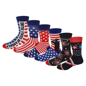 Men's Dress Socks, 6 Pairs, American Independence Day 4th of July Themed, Menswear Casual Stylish Socks