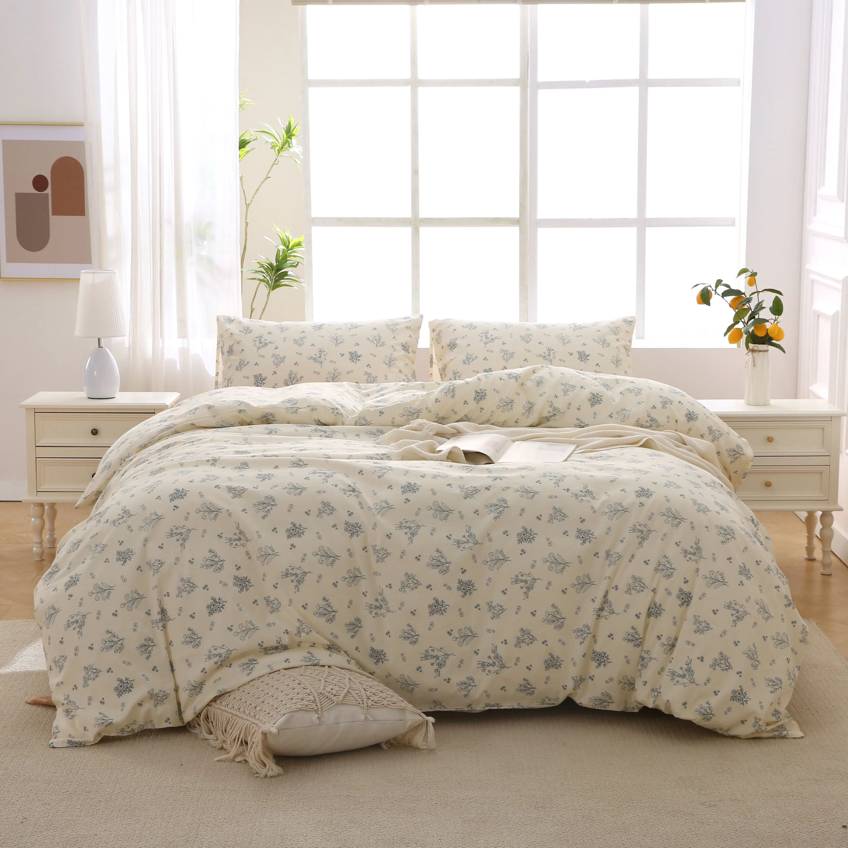 100% Cotton Vintage Floral Duvet Cover - Elegant Bedding Set with Sheet & Pillow Case - Timeless Design for Twin/Queen/Full/King Beds