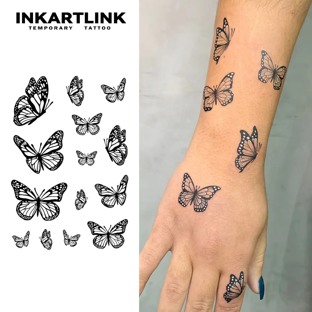 INKARTLINK Temporary Tattoo, 2 Sheets of Semi-Permanent Fake Tattoos, Long-Lasting Body Art for Women & Men