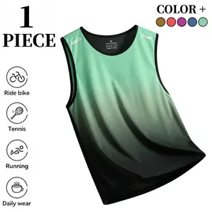 VV Selected – Men’s gradient crew neck athletic tank top, quick-dry sleeveless workout shirt; lightweight, breathable running/gym fitness tank; stylish ombre design sports shirt for summer training