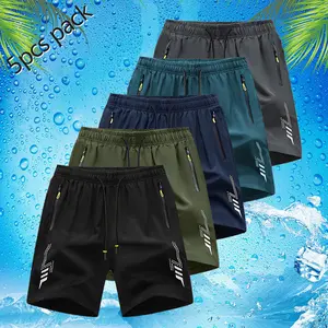 Men’s quick-dry swimwear and running shorts set available in 5-, 3-, or 1-piece options with zippered pockets — lightweight ice-feel fabric, loose and breathable athletic swim trunks for tennis, running, and other outdoor activities; gym enthusiast