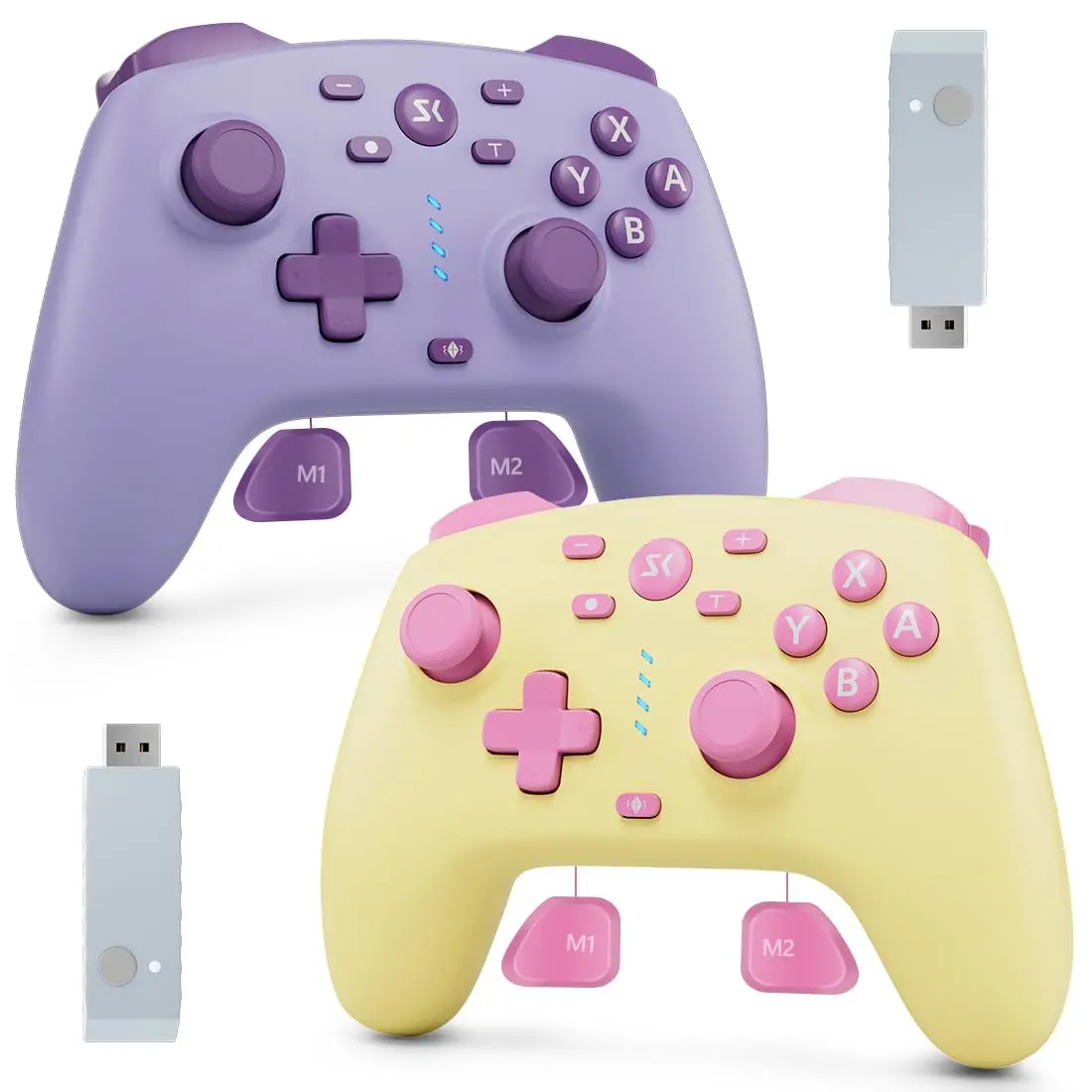 2 Pack Wireless Controller for Nintendo Switch/Lite/OLED/Switch 2, PC, Hall Effect Joystick and Trigger, One Click Wake-Up, Turbo, Dual Vibration, 2 Back Button