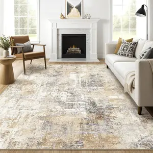 8x10 Area Rugs Living Room: Washable Large Neutral Soft Rug Stain Resistant Indoor Non-Slip Carpet for Bedroom Nursery Playroom Dining Room Office Dorm Home- Grey Gold