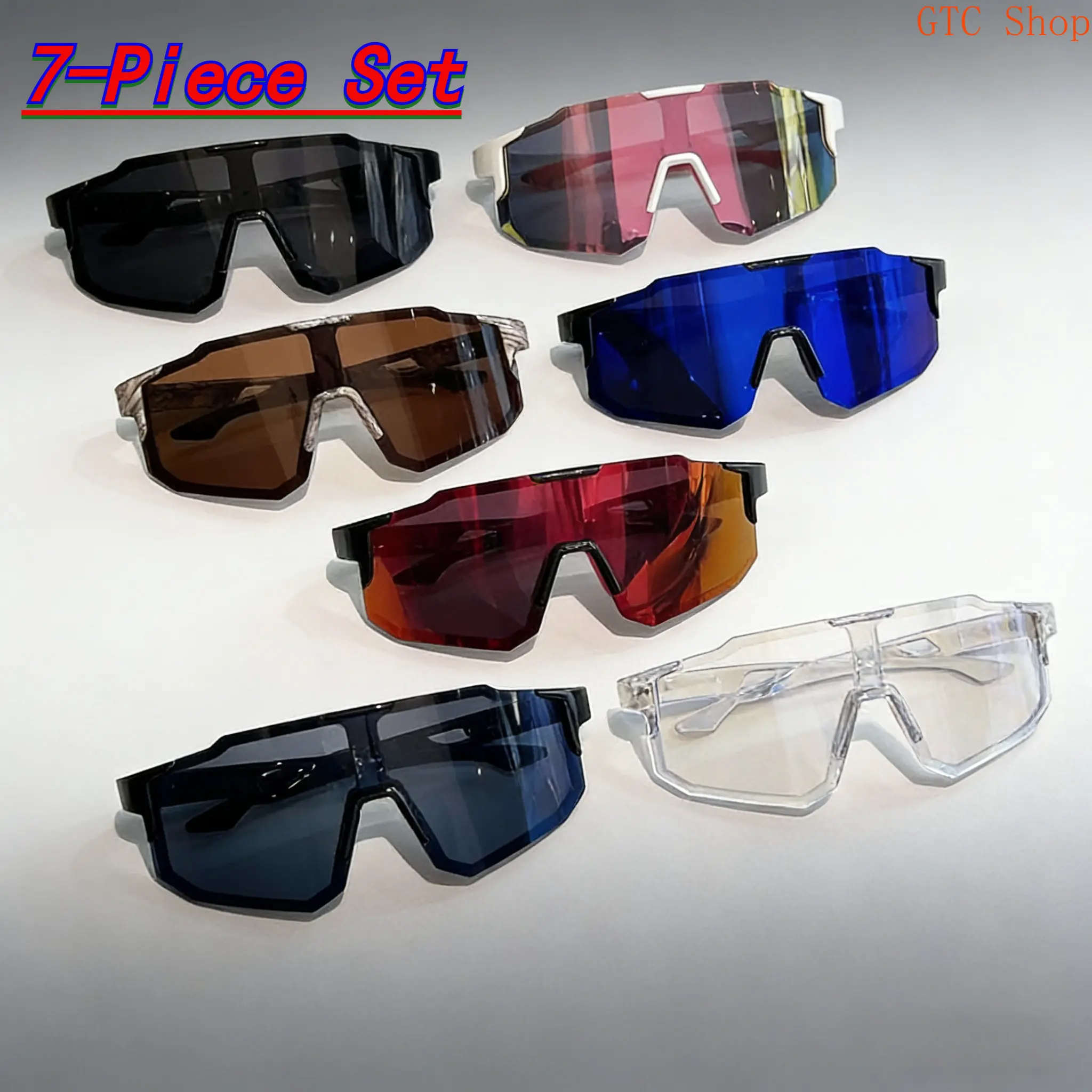 Unisex 7-Pair Set Sports Sunglasses (7 Pieces) - Bike Accessory, Windproof Large Frame, Stylish Euro-American Design, Slimming Fit, Colorful Sun Protection Eyewear for Cycling, Fishing, Motorcycle Riding