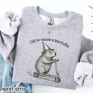Off To Cause A Kerfuffle Shirt Funny Groundhog Scooter Sweatshirt Silly Animal Mental Health Tee Adult Humor Sarcastic Shirt