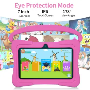 7 Inch Touchscreen Android Kids Tablet Portable Children Educational Tablet, Durable Parental Control Tablet with Dual Camera, Stand & Handle Protective Cover for Home School Use
