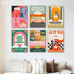 Retro Music Album Cover Pattern Canvas Painting without Frame, 6 Counts/set Colorful Modern Wall Art Poster, Decorative Painting for Home Living Room Bedroom Office School