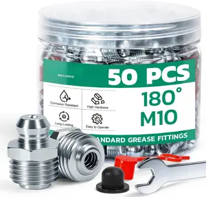 50 count M10  Fittings Assortment, METRIC Zerk  Fittings Straight with  Fitting Caps & Wrench Kit(10mm) for