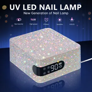 CHRISTINE SHELLY UV LED 96W Nail Lamp, Professional Nail Dryer Sparkly Gel Polish Light with 4 Timer Setting, Plug-in Quick Dry Curing Lamp with Display Auto Sensor for Salon & Home, White Rhinestone