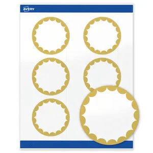 Avery Printable Round Labels, Gold Edge Dots, 3" Diameter, Glossy White Round Labels, Permanent, Laser/Inkjet, 60ct, Great for Product Labels