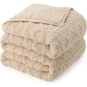 Weighted Blanket Queen Size 15lbs 60 x 80 inches, Classy Soft Jacquard Sherpa Fluffy Cozy Weighted Blanket for Natural Calming Sleep, Perfect for Sofa Bed Winter Use, Beige