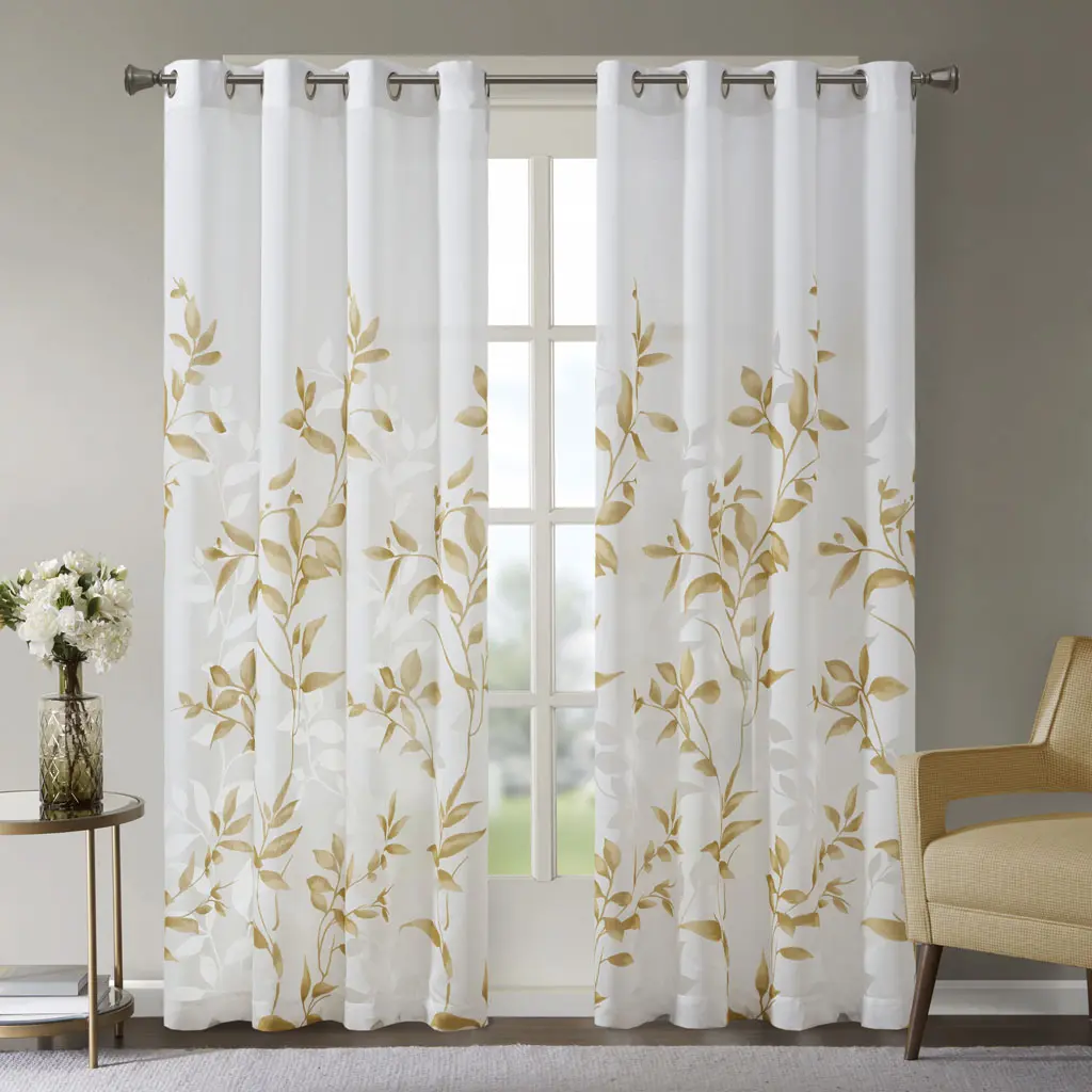 360 Stand OEKO-TEX Safe Single Curtain Panel, Cecily Burnout Print, Modern Botanical Motif, Lightweight Rayon Blend Weave, 50x95x0.13 in, Yellow, for Indoor Use, Single Panel