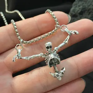 Gothic dark skull necklace personality punk hip-hop alloy pendant antique clavicle chain unisex jewelry