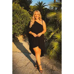 Plus Size Asymmetric Draped Dress - Black