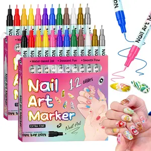 Nail Art Markers Set,Nail Art Pens Kit,12 Colors 3D Nail Pens for Nail Art for Painting Nail Art Design Acrylic Paint Marker for Drawing Painting Nail Art Graffiti Pen Quick Drying Waterproof 0.5mm Nail Art Tools