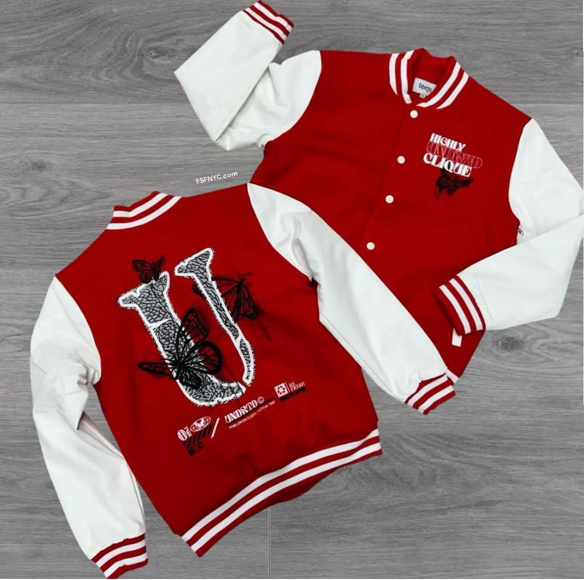 UNDRTD - Varsity Jacket - Red white - 4911 (Runs Small, Go up 1 Size)