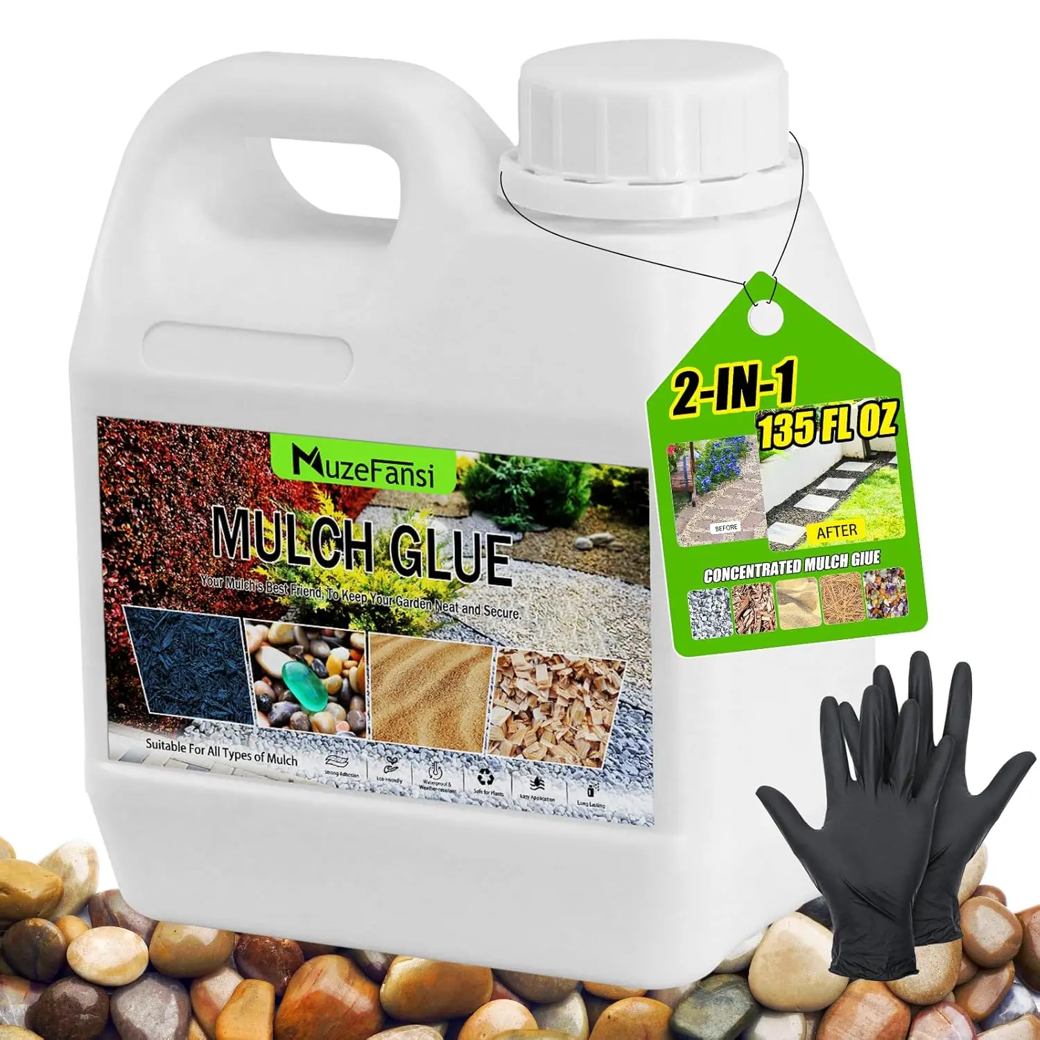 135oz Mulch Glue for Landscaping, Heavy-Duty Eco-Friendly Gravel & Rock Binder, Fast-Drying Adhesive for Pea Gravel, Stones, & Mulch, Strong Hold for Large-Scale Garden, Yard & Landscaping Projects