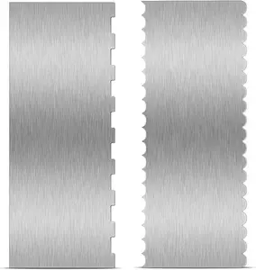 2PCS Stainless Steel Cake Scraper Large Double Sided Patterned Edge Stripe Edge Smoother Scraper Cake Decorating Comb Pastry Cutter for Mousse Butter Cream Decoration(9 x 3.4 Inches)