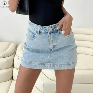 Women Denim Skort Skirt Stretchy Mid Waist Y2K Sexy Mini Skirts Dressy Casual Jean Skorts