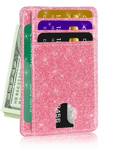 2025 Summer Glitter Rfid Blocking, Purses for Women, Women's Plain Front Pocket Wallet, Casual Card Holder, Super Slim Minimalist Wallet, Card Organizer Protector, Gift for Teen Girl, Girlfriend for Back To School, Rfid Card Slots