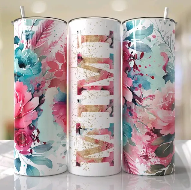 Mimi • 20oz Tumbler Stainless Steel Cup Floral Pink & Blue